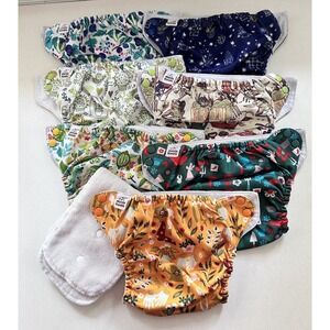 Mama Koala Lot of 7 Reusable Cloth Diapers & 2 Inserts Plants Cactus Garden OS